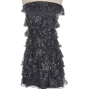 EXPRESS Strapless Ruffled Mini Dress ✨ Black Sparkly Lace Tiered Party Y2K